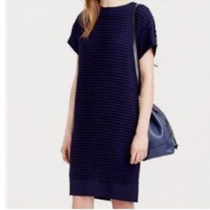 J. Crew Pleated Chiffon Short Sleeve Classic Navy Dress Sz 0